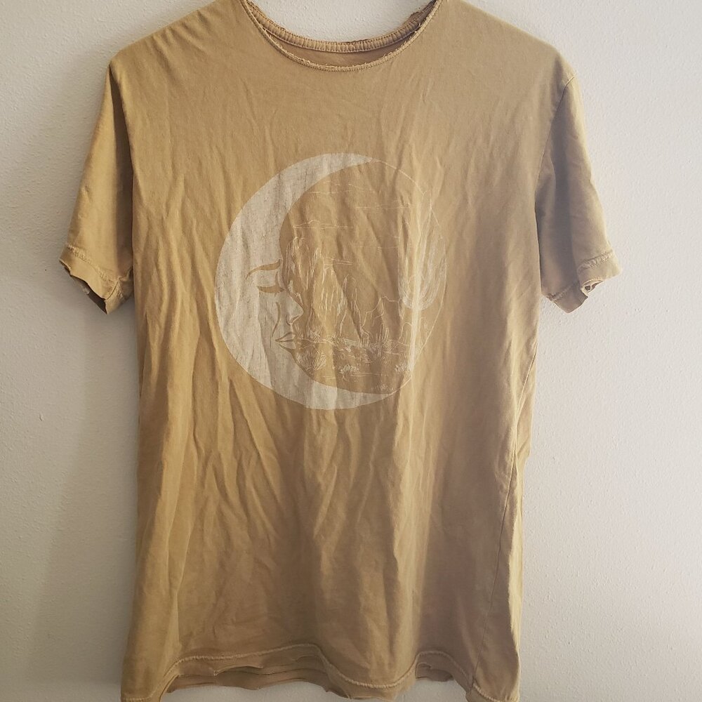 American Highway Mustard Yellow Moon Graphic T-shirt Small